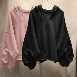 Áo khoác cổ chữ V Oversize dành cho nữ, áo nỉ tay búp bê, phù hợp mùa xuân thu, phong cách Hàn Quốc thời trang.