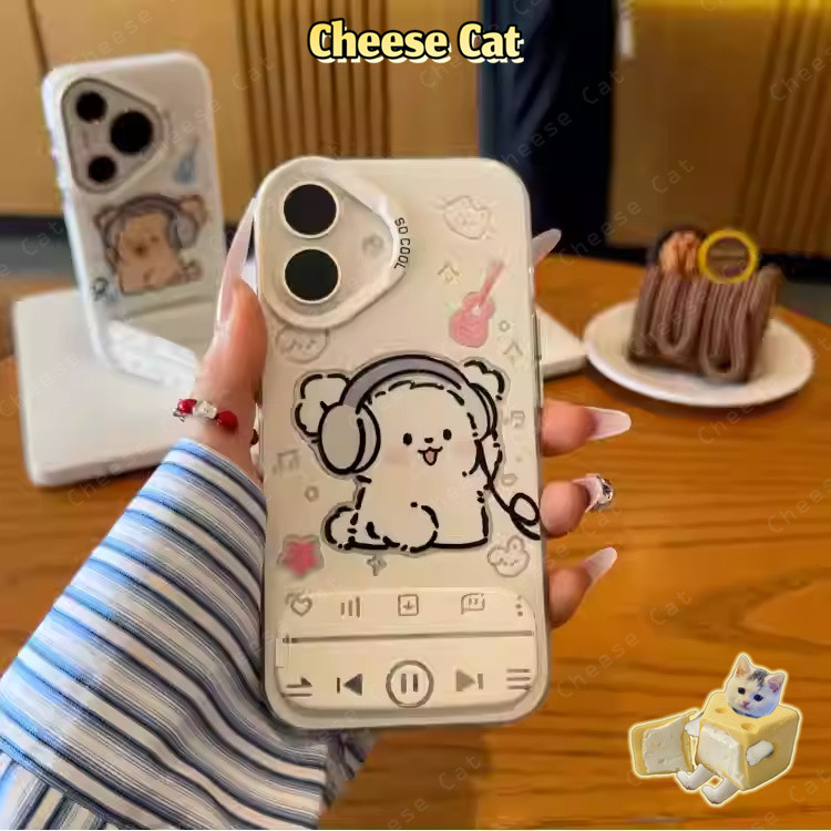 Dòng Nhạc Cún Con Cặp Đôi Dành Cho iPhone 13 14 15 12 11 16 17 Pro Max 16E Xs Max XR 7Plus Có Gương Giá Đỡ Điện Thoại