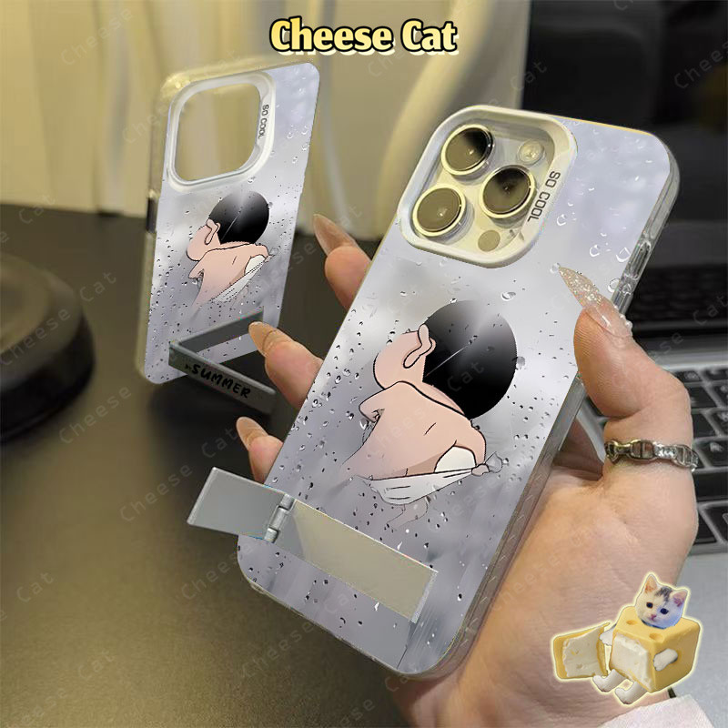 Hài hước Shin Ốp Sáng Tạo Sương Mù Cho iPhone 15 14 13 12 11 16 17 Pro Max 16E Xs Max XR 7Plus Vỏ Có Giá Đỡ Kim Loại