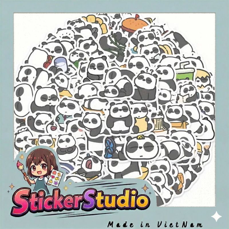 60 sticker gấu trúc Panda ngộ nghĩnh  trang trí sổ tay note book laptop mũ bảo hiểm chống nước tốt
