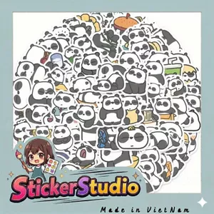 Set 60 Sticker Gấu trúc Panda ngộ nghĩnh Chống Nước Dán Laptop Vali Mũ Bảo Hiểm Sổ Tay