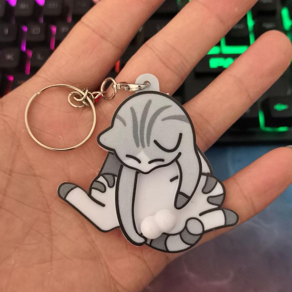 Sáng Tạo Kéo Chơi Trứng Mèo Móc Khóa Fidget Đồ Chơi Vui Nhộn Xoay Acrylic Túi Mặt Dây Chuyền Cho Trẻ Em Quà Tặng