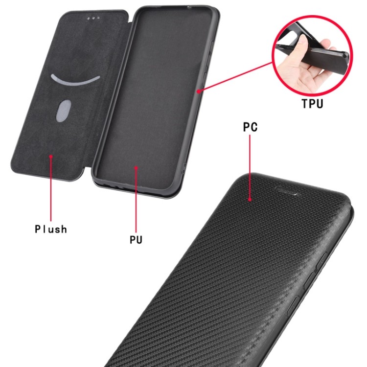 Bán Chạy Cho LG Wing 5G Kết Cấu Sợi Carbon Ngang Lật TPU + PC + Vỏ Da PU Có Khe Cắm Thẻ
