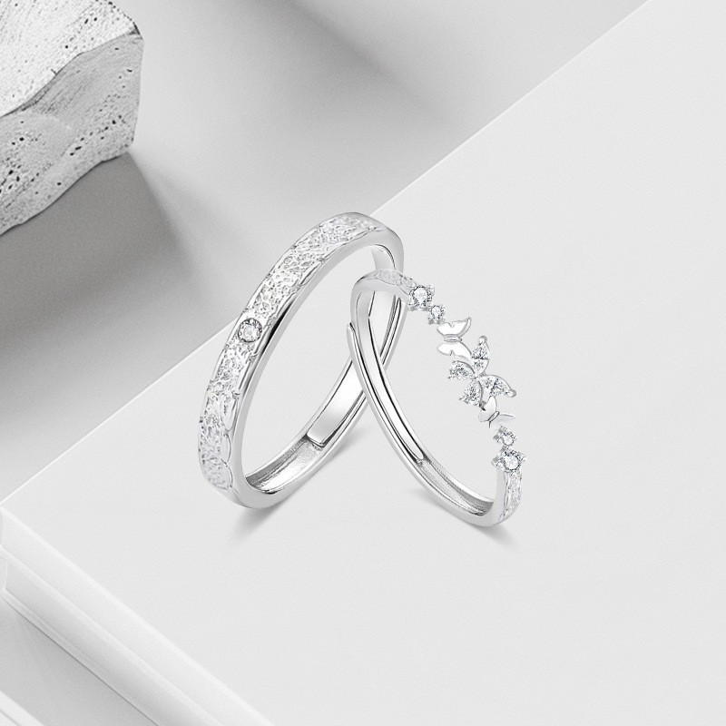 Nhẫn đôi lông bạc Sterling biến thành hình con bướm ngọt ngào
