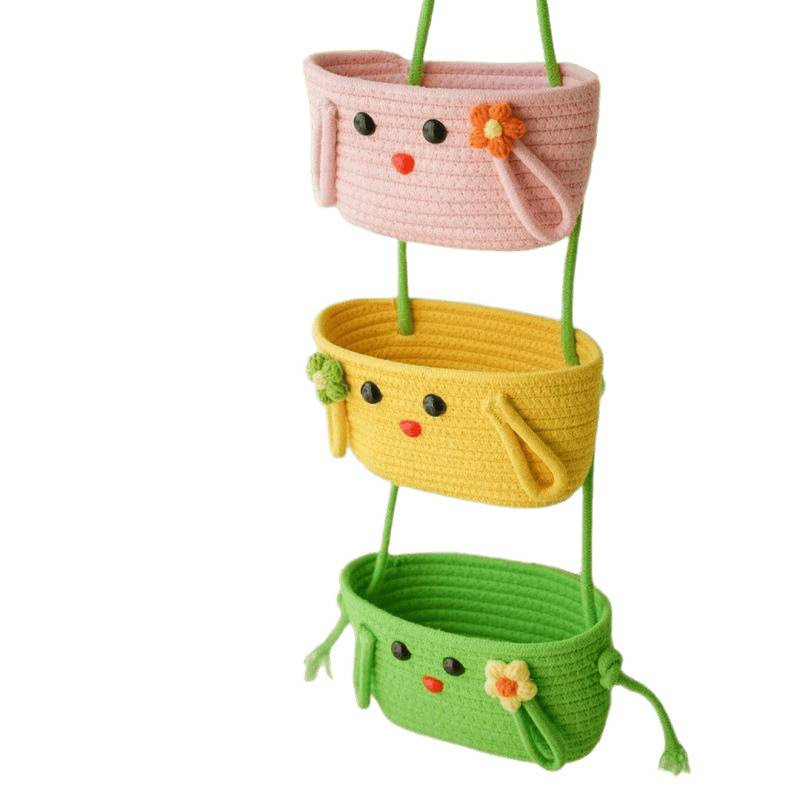 Giỏ đựng đồ treo tường, túi cotton sợi dệt, kệ ký túc xá