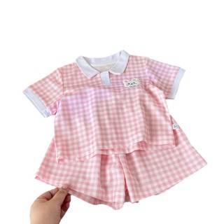 (6m-15Yrs) Bé Gái Kiểm Tra Bộ Polo Sọc Mùa Hè 2 Mảnh Trang Phục Thường Ngày Trẻ Em Thời Trang Ngắn Tay Quần Short Mới