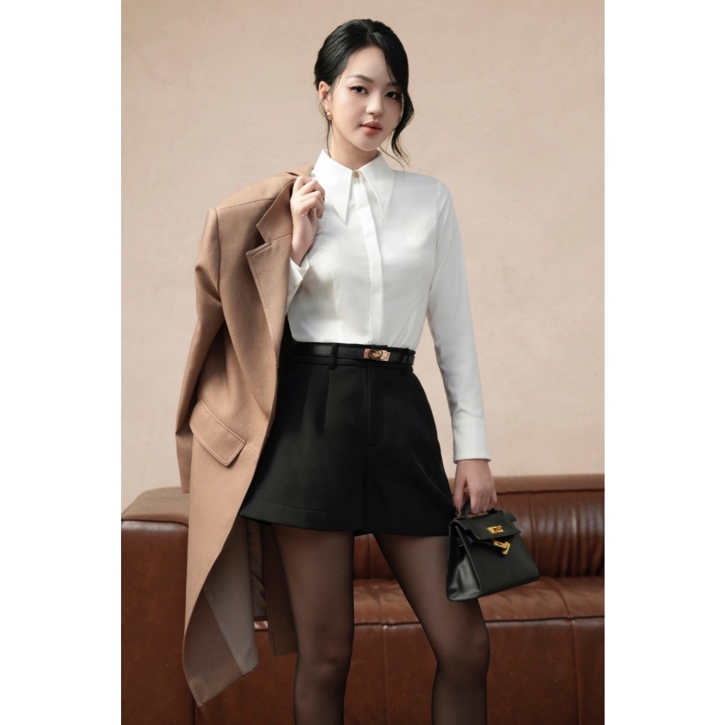 Áo sơ mi nữ ELLA DORA phối cúc cổ nẹp giấu dáng suông thanh lịch phong cách hiện đại công sở [SM168]