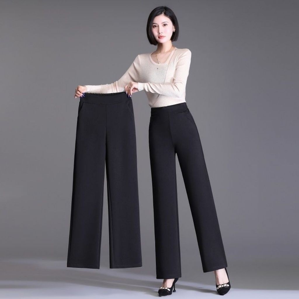 Quần ống rộng cao cấp đen, phù hợp công sở cho nữ