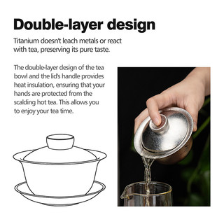 Boundless Voyage Titanium Double-Walled Teacup Gaiwan Kung Fu Teaser Siêu Nhẹ Cắm Trại Du Lịch Trà Dịch Vụ Cốc Ti3144D