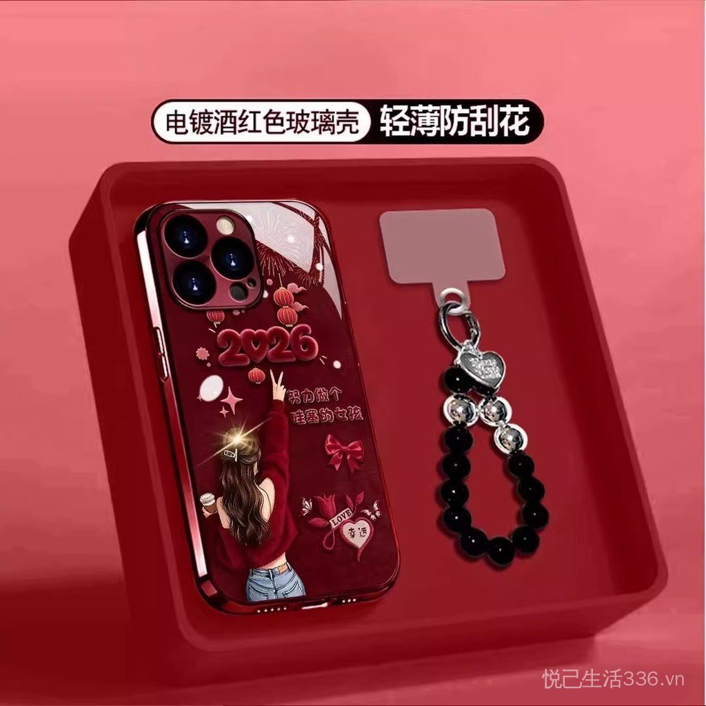 Kính Mạ Burgundy 2026 Wowce Girl Thích Hợp Cho 17 Vỏ Điện Thoại iPhone16PROMAX Phong Cách Năm Mới