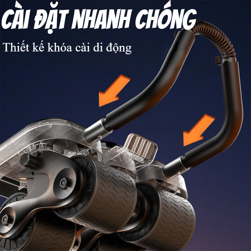 Bánh Xe Tập Bụng 4 Bánh Thông Minh Thế Hệ, Có Trợ Lực, Màn Hình LED,Dụng Cụ Plank Tại Nhà
