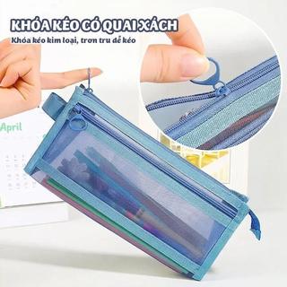 Túi Lưới Đựng Bút Đơn Giản, Túi Đựng Bút Dễ Thương Cho Học Sinh Trong Suốt Nhiều Ngăn