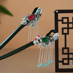 Kẹp tóc gỗ tua rua cổ sen, phong cách Hanfu, phù hợp cho nữ