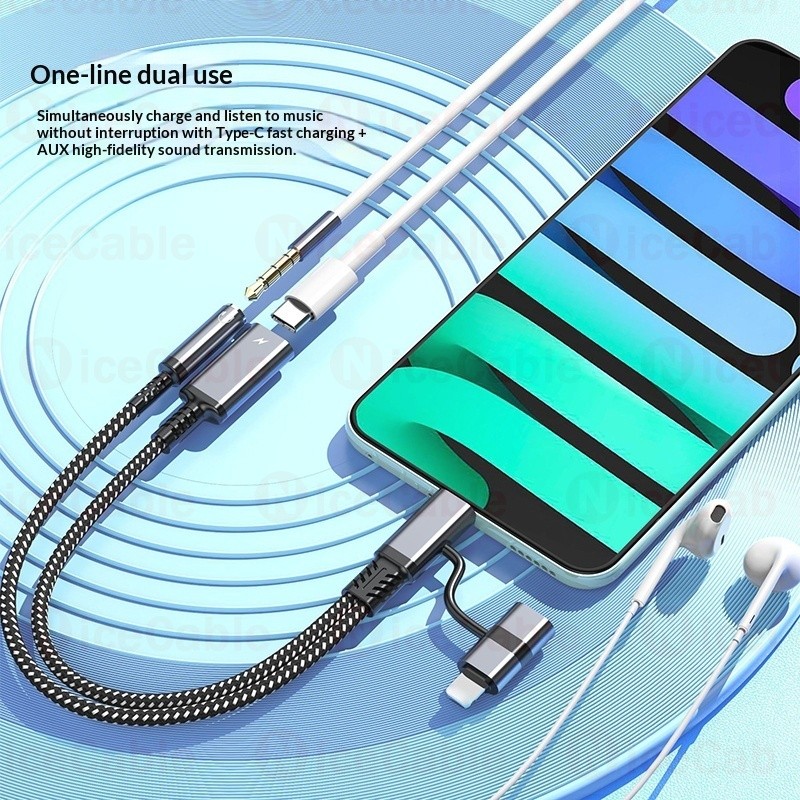 Cáp chuyển đổi tai nghe chất lượng âm thanh HiFi 2to 2 IOS + Type C Bộ chuyển đổi âm thanh nữ 3,5MM cho điện thoại / loa / ô tô
