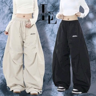 Quần Baggy Thụng Cạp Cao Vải Dù Chun Eo, phối mí thân quần, Logo Thêu Tôn Dáng Siêu Hot Trend Unisex