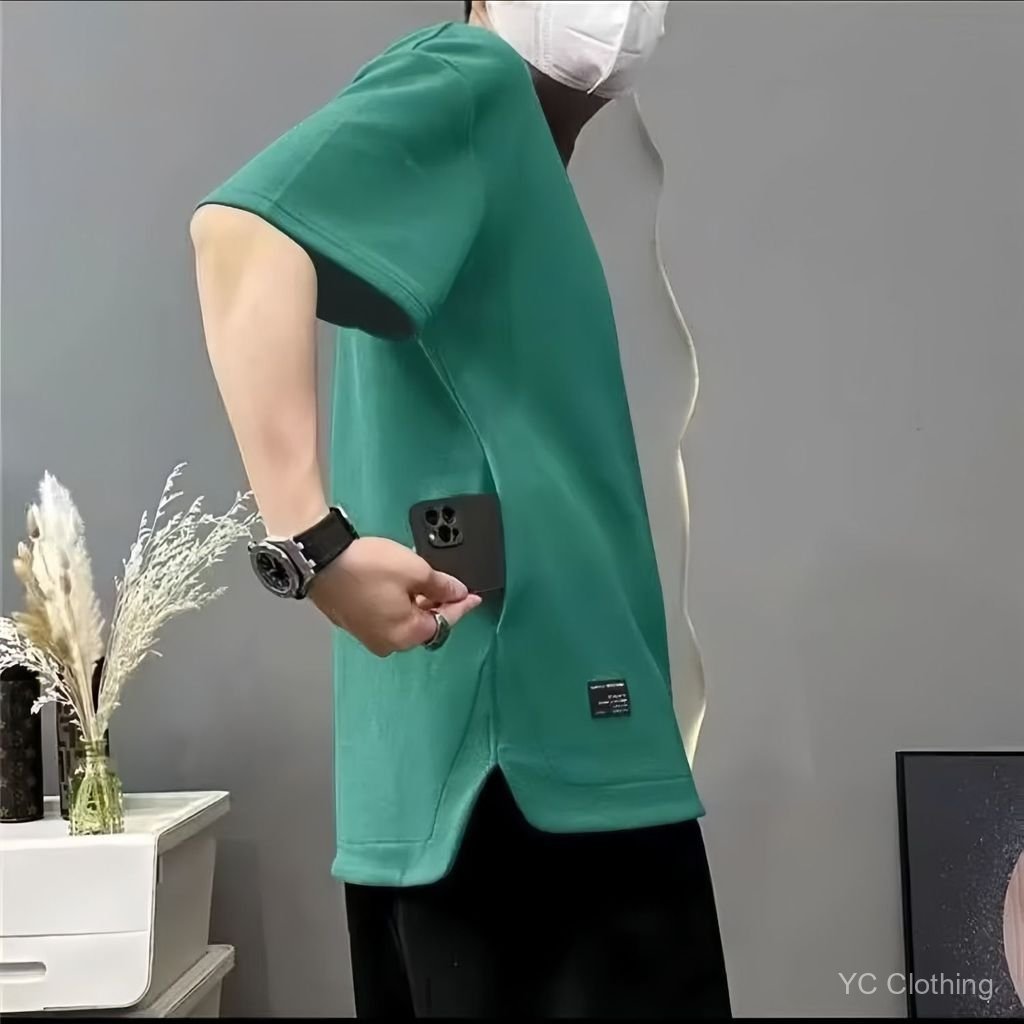 Áo thun nam ngắn tay mới mùa hè, dáng rộng vừa vặn, cỡ lớn, có túi ẩn, áo thun nam mát mẻ và thoáng khí