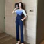 Quần áo làm việc cao cấp dành cho nữ Quần dài phù hợp với tay giữa mùa thu tắm chân kỹ thuật viên Quần áo che thịt không thể đóng cọc eo hẹp
