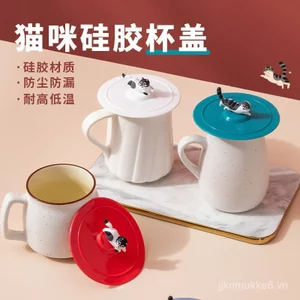 Nắp cốc kín silicon cho mèo chịu nhiệt độ 220℃Hoạt Hình Cốc Nước Hoạt Hình Chống Bụi Cách Nhiệt Chống Rò Rỉ Đánh Dấu Cốc Nước Nắp X0PG