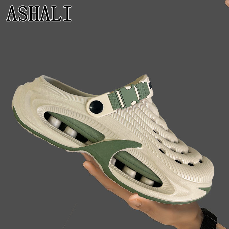 ASHALI Giày Sandal Nam Chống Trơn Trượt Mùa Hè Chống Trơn Trượt Thiết Kế Baotou Đệm Đế Dày Thể Thao Ngoài Trời Dép Đi Biển