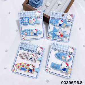 Hello Kitty Cổ Điển Denim Xanh Series Dễ Thương Hoạt Hình Dễ Thương Bên Kẹp Nổ Kẹp 003