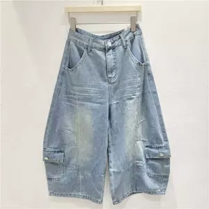 Quần Short Denim Over-the-Knee Phong Cách Retro