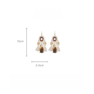 Boho Bông Tai Tua Rua Dài Cao Cấp Lông Vũ