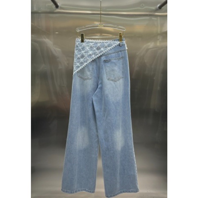 Quần jean nữ lưng cao mới có quần Denim và ren đục lỗ