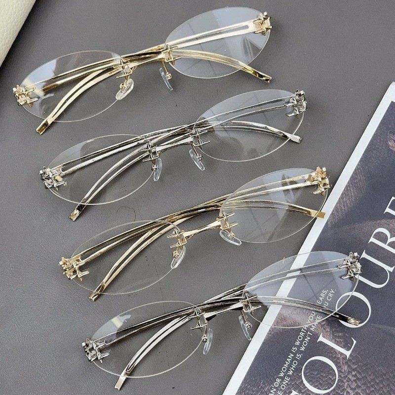 [GUUDUU] Kính hình bầu dục không vành bản lề kim loại - Phong cách Y2K, vintage - Dành cho nữ, tiện lợi khi chụp ảnh