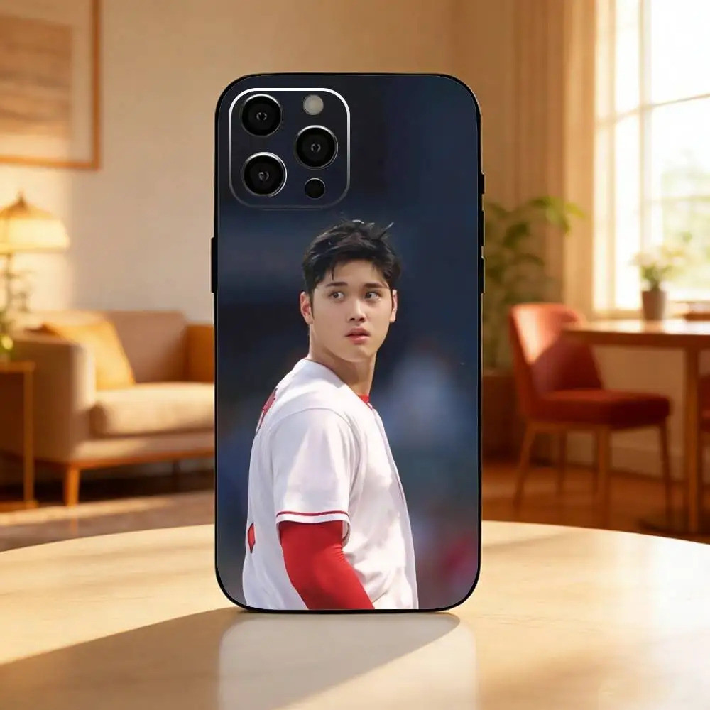 Ốp điện thoại hình cầu thủ bóng chày Nhật Bản TP-1 S-Shohei Ohtani cho iPhone17,16,15,13,12 Plus, Max Soft Silicone Black Cover