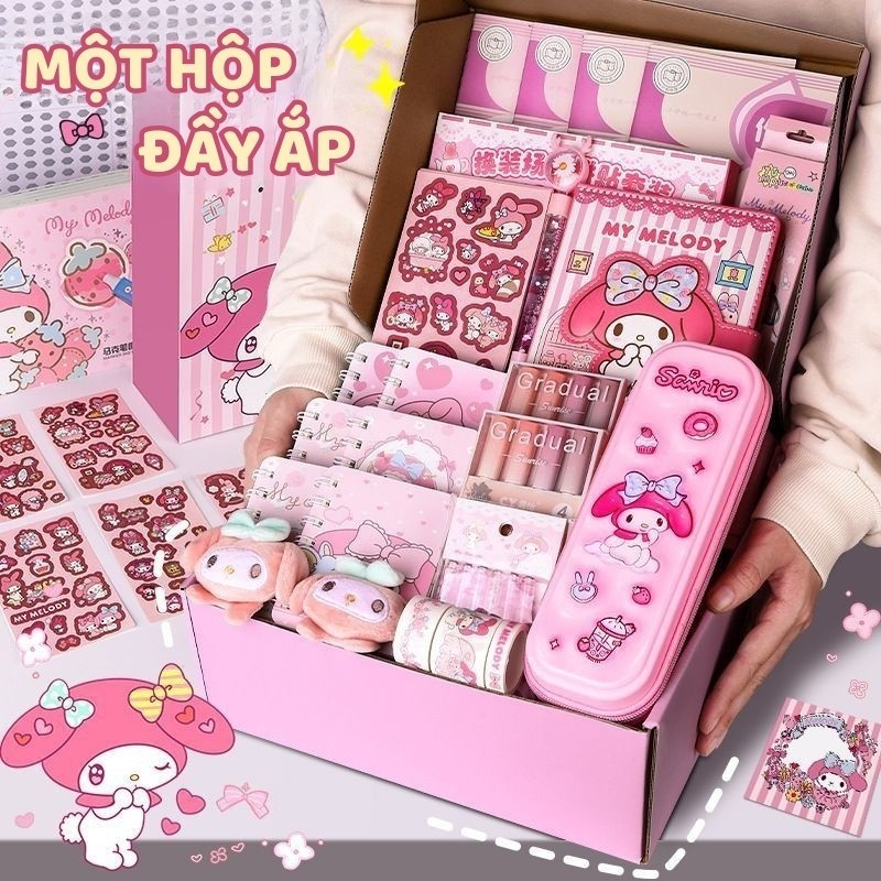 Bộ văn phòng phẩm dễ thương, đầy đủ dụng cụ học tập, hộp quà sinh nhật màu hồng, xanh, tím
