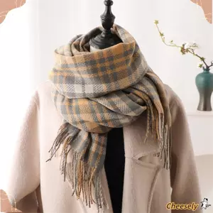 Khăn Quàng CổCHEESELY Kẻ Sọc Giả Cashmere, Ấm Áp Cho Mùa Đông