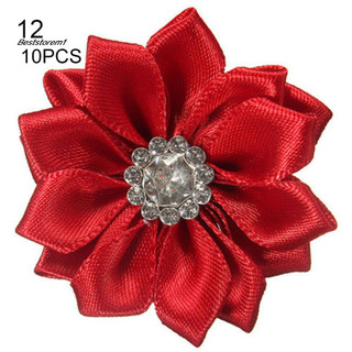 Cửa hàng tốt nhất| 10 Chiếc 4cm Satin Ruy Băng Hoa Sáng Bóng Đính Kim Cương Giả DIY Cưới Thủ Công