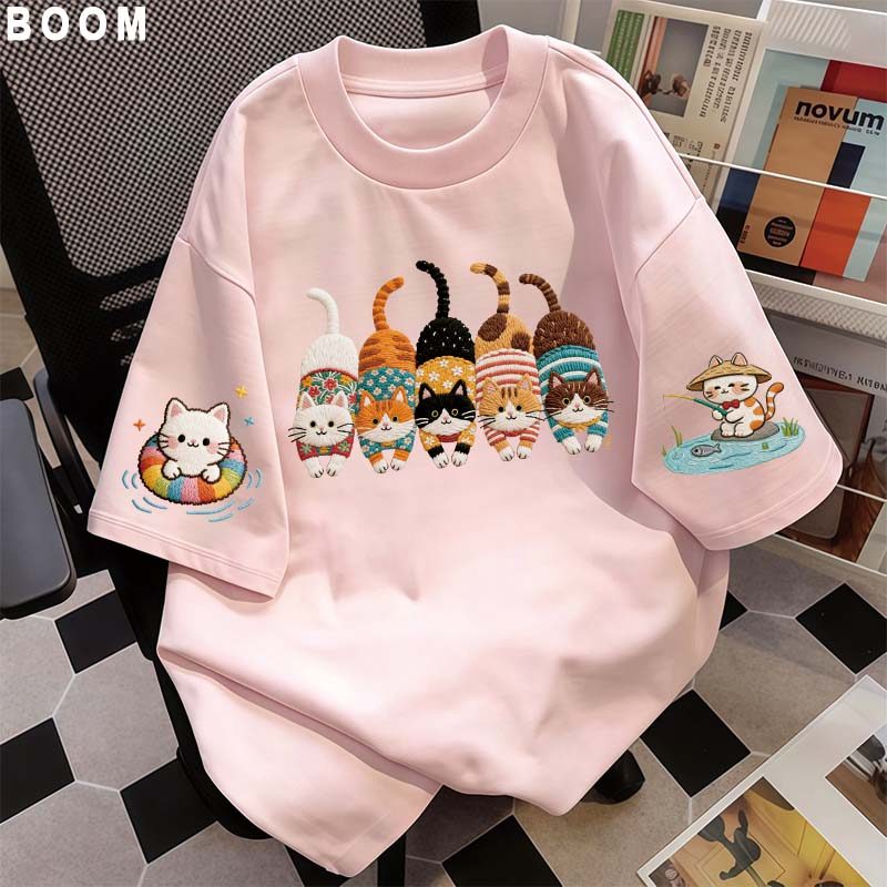 Áo thun chữ thêu nữ kiểu hàn quốc form rộng tay lỡ cổ tròn cotton mát - hè hot trend in cách dễ thương- Local brand #03