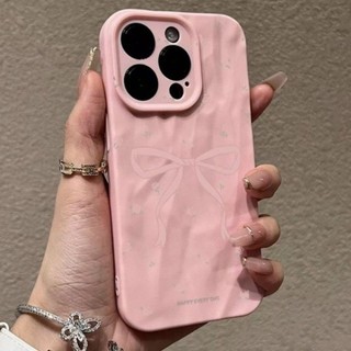 Dành Cho IPhone 17 16 15 14 13 12 11 Pro Max X XR XS Max 7 8 Plus Màu hồng lớn Bowknot xếp li trường hợp