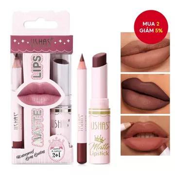 Bộ Son Môi + Chì Kẻ Môi USHAS, 12 Màu Son Môi Mịn, Độ Bám Lâu & Dễ Dàng Tô Màu, Bộ Đôi Son Hoàn Hảo