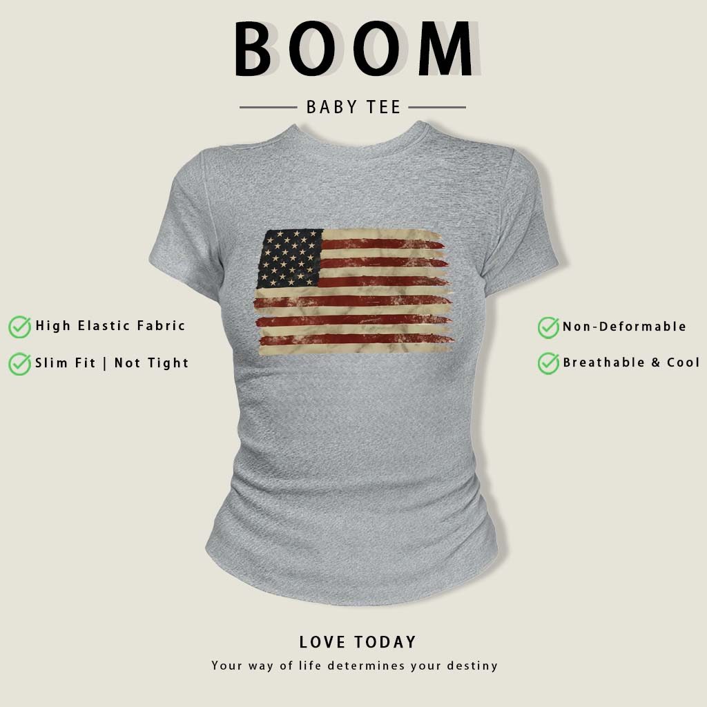 BOOM Áo Baby Tee Nữ Cotton Ôm Body-Áo Thun Ngắn Tay Y2K In Hình PhongCách Mùa Hè, Cổ Tròn Hàng Đầucách hàn quốc phongW54