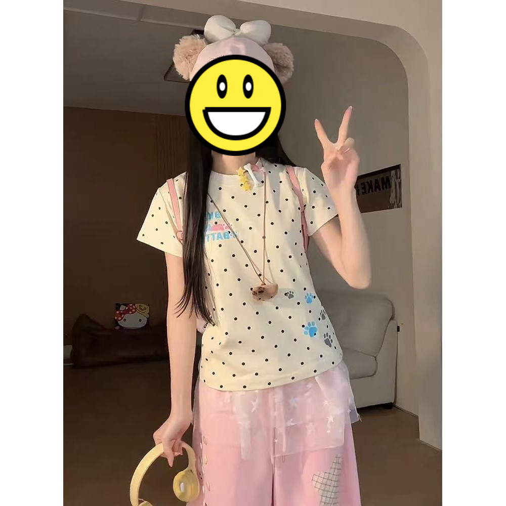 Áo Thun babytee Chấm bi vai hình chú chó mùa hè dễ thương in hình Paw