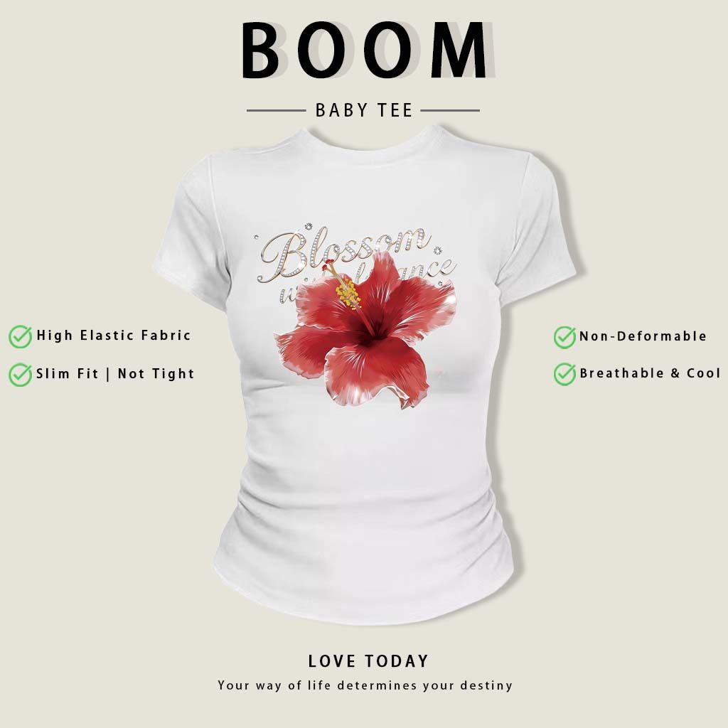 BOOM Áo Baby Tee Nữ Cotton Ôm Body-Áo Thun Ngắn Tay Y2K In Hình PhongCách Mùa Hè, Cổ Tròn Hàng Đầucách hàn quốc phongW70