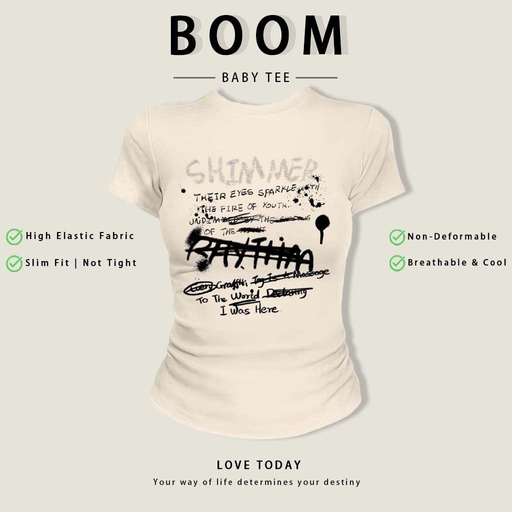 BOOM Áo Baby Tee Nữ Cotton Ôm Body-Áo Thun Ngắn Tay Y2K In Hình PhongCách Mùa Hè, Cổ Tròn Hàng Đầucách hàn quốc phongW77
