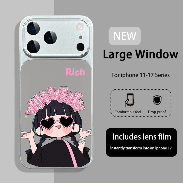 Ốp lưng iphone 17 16 15 14plus 13 12 11 pro max, mẫu cũ ngay lập tức biến thành iPhone 17, được trang bị màng ống kính, RICH girl, Quà tặng, chống rơi, chống sốc,