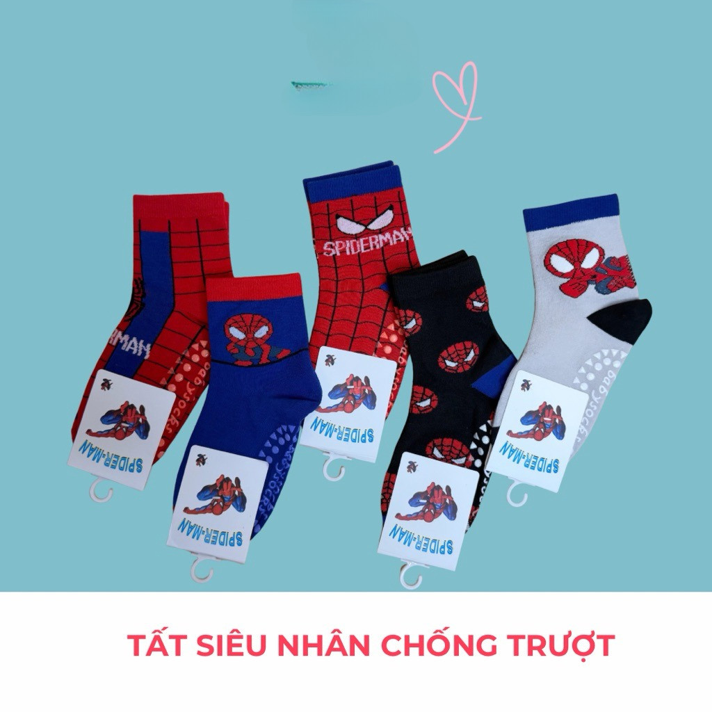 tất cho bé trai .TẤT siêu nhân người nhện cotton CHỐNG TRƯỢT cho bé 1–12 tuổi