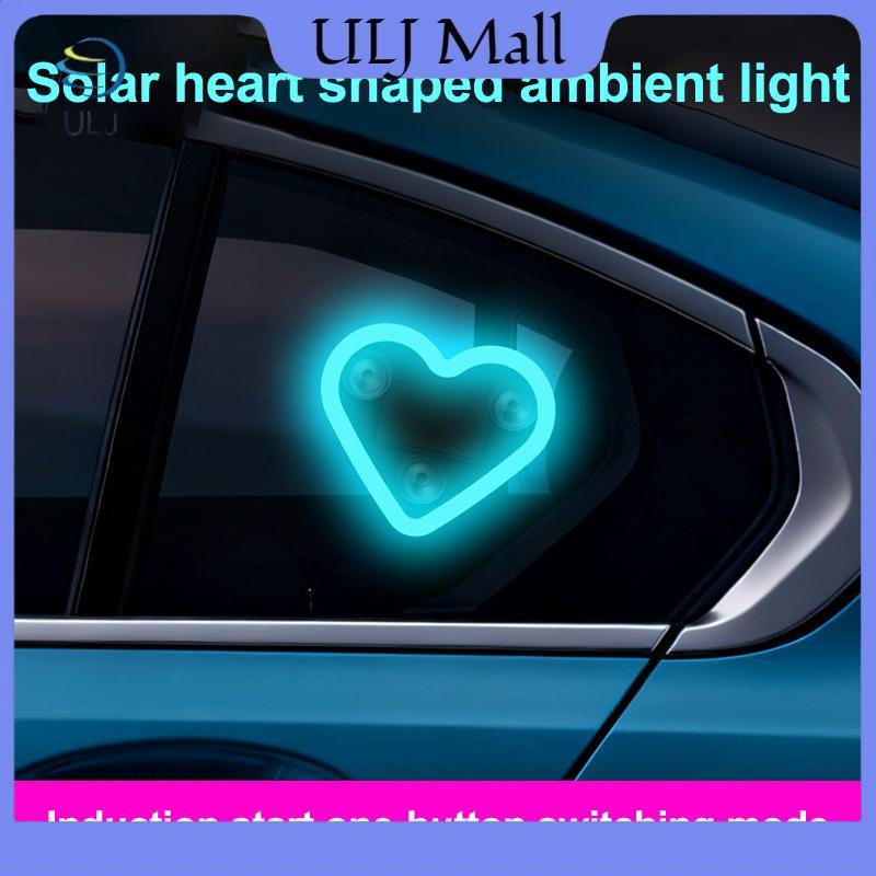ULJ Xe LED Trang Trí Cửa Sổ Trái Tim Đèn Neon Hút Cố Định Dạ Quang Trái Tim Năng Lượng Mặt Trời Môi Trường Xung Quanh Đèn Neon Đèn Ô Tô Phụ Kiện 1 Chiếc.