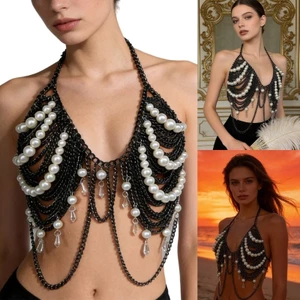 YOI Thời Trang Tạo Kiểu Nữ Dây Vest Giả Ngọc Trai Kim Loại Chi Tiết Dây Đeo Có Thể Tháo Rời Lễ Hội Âm Nhạc Đồ Lót