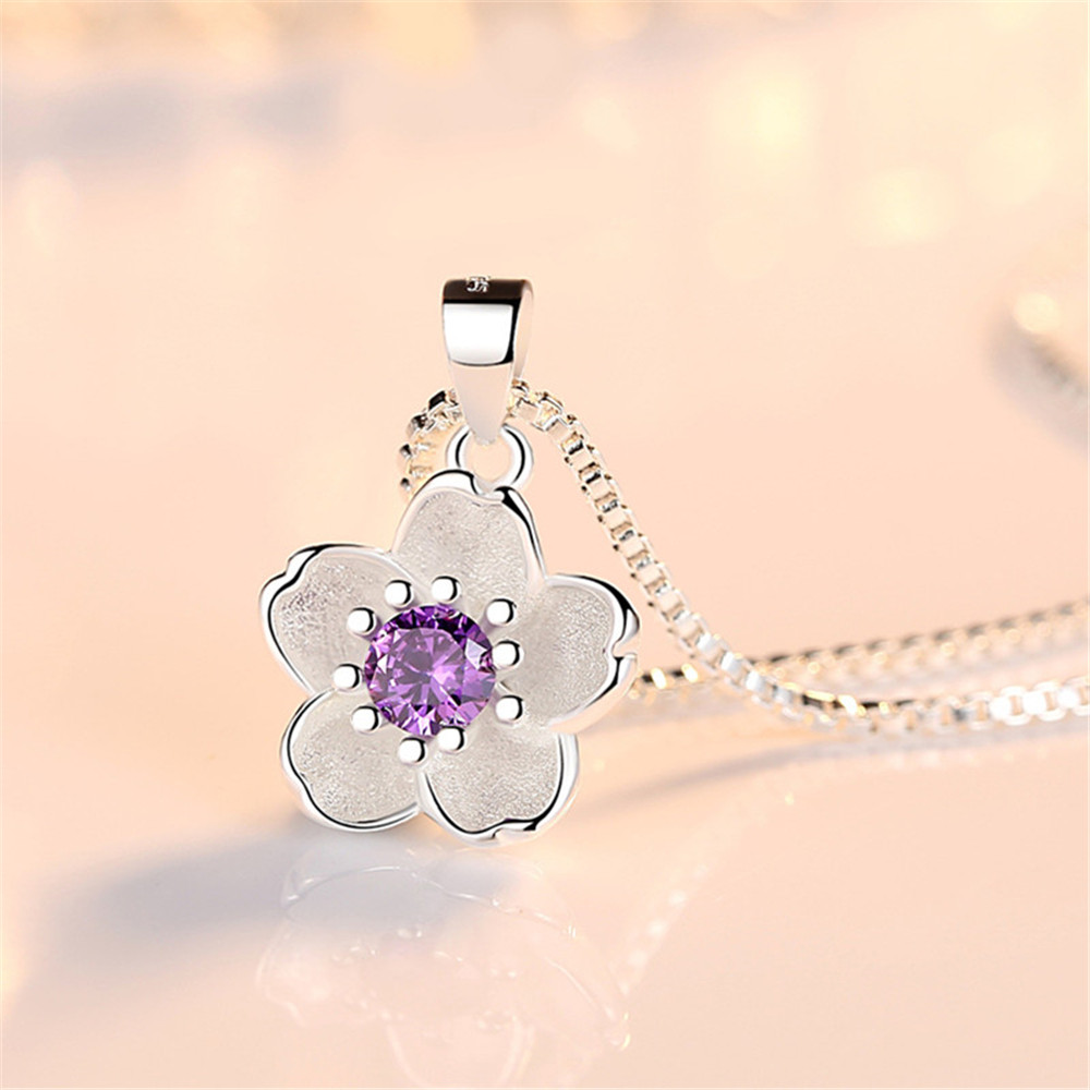 Bạc 925 Vòng Cổ Hình Hoa Hồng Anh Đào, Mặt Dây Chuyền Sang Trọng và Dễ Thương