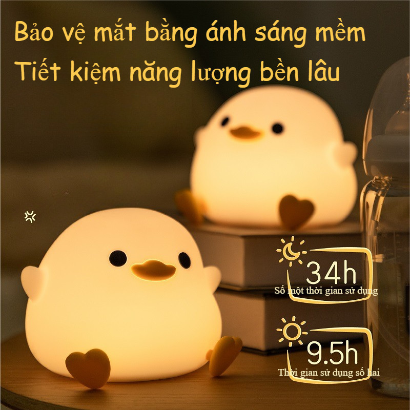 Đèn Ngủ Silicon Hình Vịt Cảm Ứng Chạm USB Sạc Đèn Để Bàn Ánh Sáng Ấm Trang Trí Phòng Quà Tặng Cho Bé