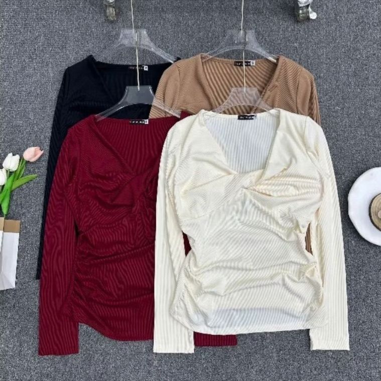 Áo Thun Tay Dài Nữ BigSize Kiểu Xoắn Ngực ESHOP Chất Thun Tăm Mềm Mịn Co Giãn Thời Trang MS085 TD