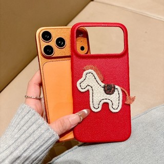 Phiên Bản Năm Mới Da Đỏ Thêu Pony Ốp Lưng Điện Thoại iPhone 17 16 15 14 13 12 11 Pro Max Plus Vỏ Mềm Chống Sốc