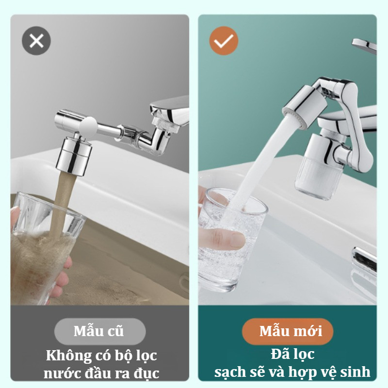 Đầu Lọc Nước Tại Vòi Bồn Rửa Mặt, Xoay 1080° linh hoạt,Thép không gỉ cao cấp, Tiết kiệm nước, Dễ lắp đặt