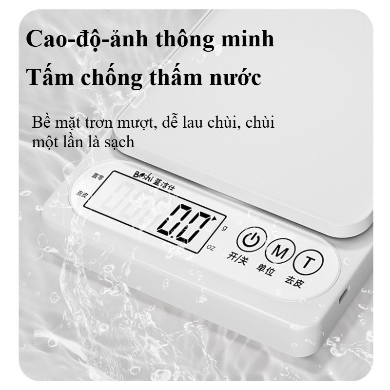 Cân Điện Tử Nhà Bếp Độ Chính Xác Cao Mặt Inox Chống Nước Pin Sạc Trừ Bì Cho Làm Bánh Pha Chế Cà Phê Cân Điện Tử