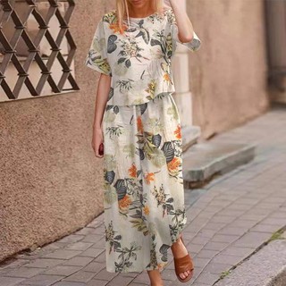 Áo cotton vải lanh in hoa tay ngắn - Bộ đồ thể thao thời trang mùa xuân
